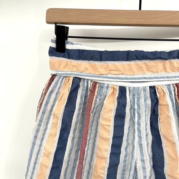ULLA JOHNSON Martim Shorts in Sky Size 2 Blue White Coral Red High Waist Tie - Picture 12 of 16